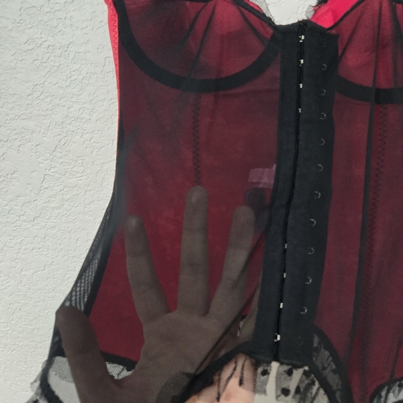 Betsey Johnson intimates Corset 34B Pink and Black Sheer Back Paneling - Picture 6 of 7